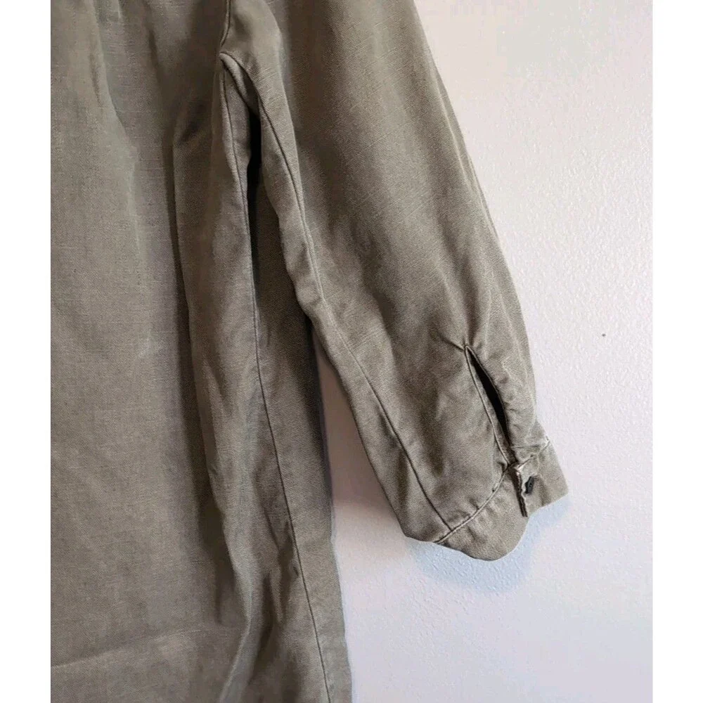 Zara XS Olive Green Denim Dress Button Up Shirt Mini Utility Military Straight